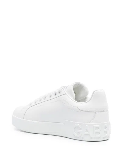 Dolce & Gabbana Portofino Low-top Leather Sneakers With Lateral Monogram In Neutral