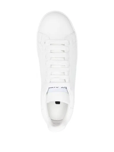 Dolce & Gabbana Portofino Low-top Leather Sneakers With Lateral Monogram In Neutral