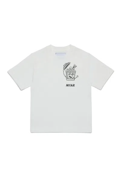 Myar T-shirt In Cotone Deadstock Con Taschino E Grafica Reuse In Off White