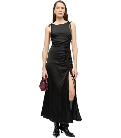 Ganni Satin Gathered Dress Woman Black