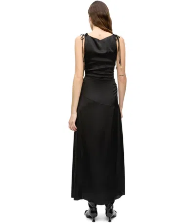 Ganni Satin Gathered Dress Woman Black