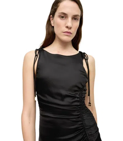 Ganni Satin Gathered Dress Woman Black