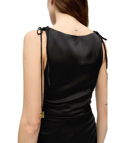 Ganni Satin Gathered Dress Woman Black