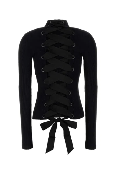 Balenciaga Black Lace-up Fitted Turtleneck Top In Black