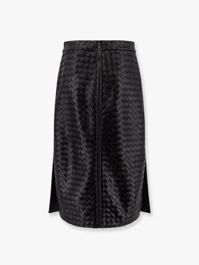 Bottega Veneta Womens Intrecciato Two-slip-pockets Leather Midi Skirt Black In Multicolor
