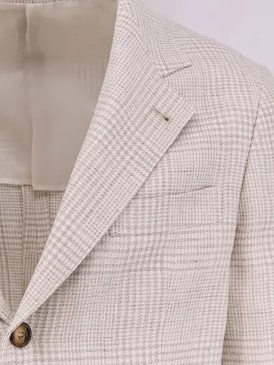Brunello Cucinelli Papaya-colored Prince Of Wales Jacket In Multicolor