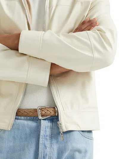Brunello Cucinelli Men Reversed Braided Belt With Tip In Cream