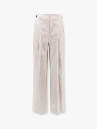 Brunello Cucinelli Striped Linen And Cotton Trousers In Multicolor