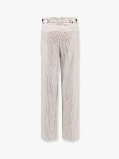 Brunello Cucinelli Striped Linen And Cotton Trousers In Multicolor