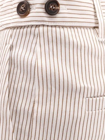 Brunello Cucinelli Striped Linen And Cotton Trousers In Multicolor