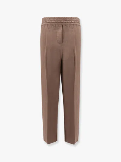 Brunello Cucinelli Viscose And Linen Trousers With Ton-sur-ton Lateral Band In Multicolor