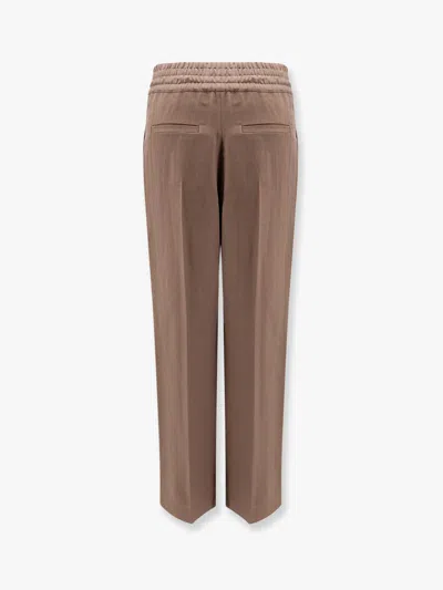 Brunello Cucinelli Viscose And Linen Trousers With Ton-sur-ton Lateral Band In Multicolor