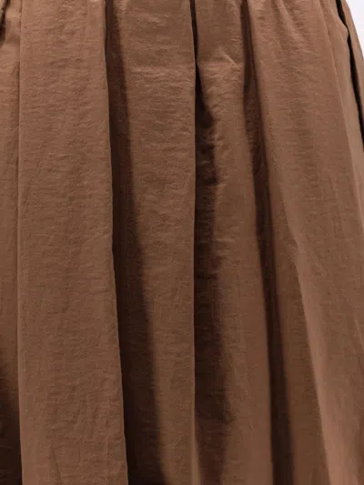 Brunello Cucinelli Cotton Blend Pleated Midi Skirt With Elastic Waistband In Brown