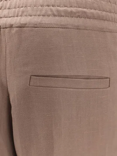 Brunello Cucinelli Viscose And Linen Trousers With Ton-sur-ton Lateral Band In Multicolor