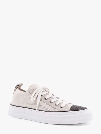 Brunello Cucinelli White Low Top Sneaker With Tab On The Heel In White