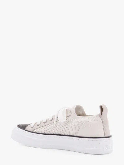 Brunello Cucinelli White Low Top Sneaker With Tab On The Heel In White