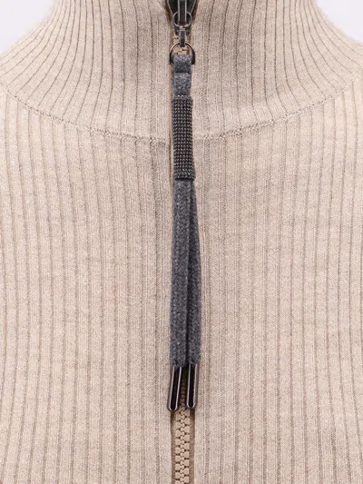 Brunello Cucinelli Cardigan In Cashmere E Seta Sparkling A Coste Con Dettaglio Monile In Multicolor
