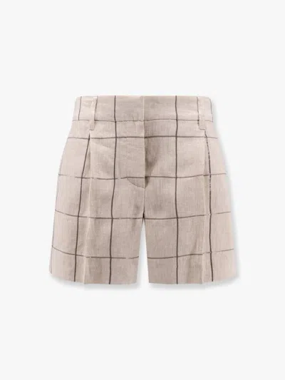 Brunello Cucinelli Shorts In Lino Con Ricamo Paillettes In Multicolor