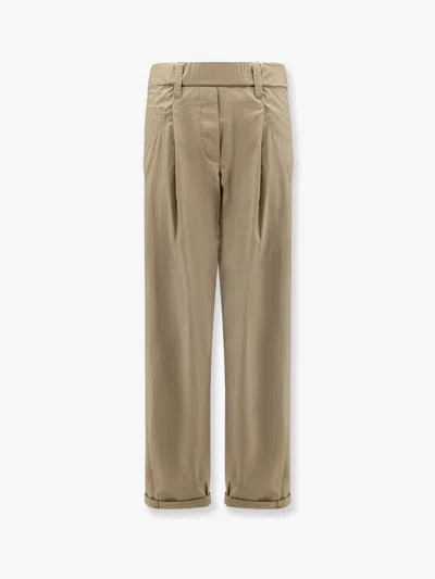 Brunello Cucinelli Cotton Trousers With Monili Detail In Brown