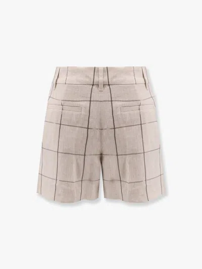 Brunello Cucinelli Shorts In Lino Con Ricamo Paillettes In Multicolor