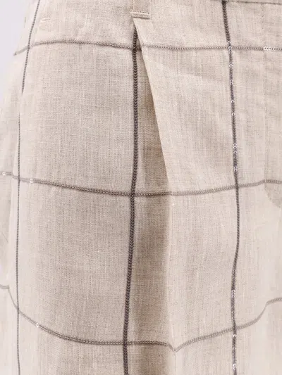 Brunello Cucinelli Shorts In Lino Con Ricamo Paillettes In Multicolor