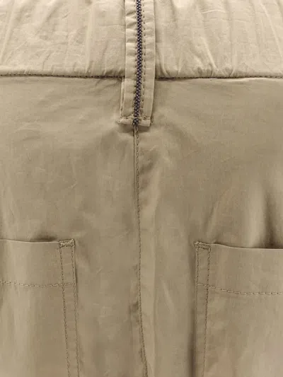 Brunello Cucinelli Cotton Trousers With Monili Detail In Brown