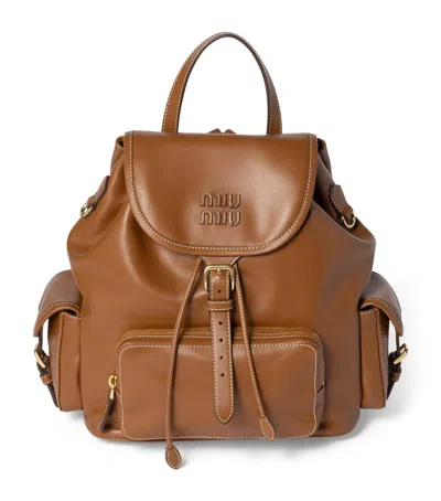 Miu Miu Leather Backpack In Brown