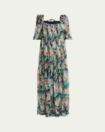 Chloé Chloe Floral-printed Silk-georgette Maxi Dress In Cloudy Turqoise