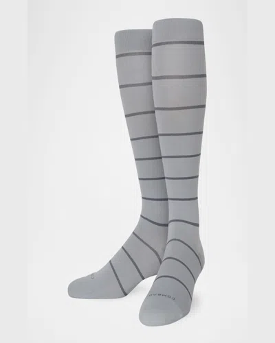 Comrad Men's Stripe Knee-high Compression Socks In Gray