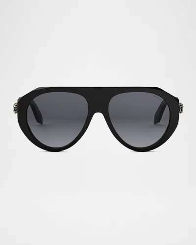 Bvlgari Serpenti Forever Acetate Aviator Sunglasses In Shiny Blackgradient Smoke
