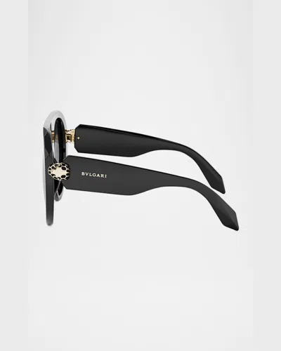 Bvlgari Serpenti Forever Acetate Aviator Sunglasses In Shiny Blackgradient Smoke