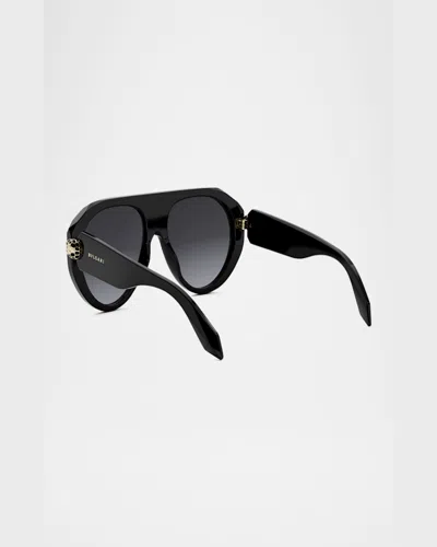 Bvlgari Serpenti Forever Acetate Aviator Sunglasses In Shiny Blackgradient Smoke