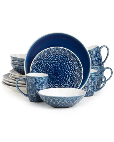 Euro Ceramica Peacock 16pc Dinnerware Set In Blue