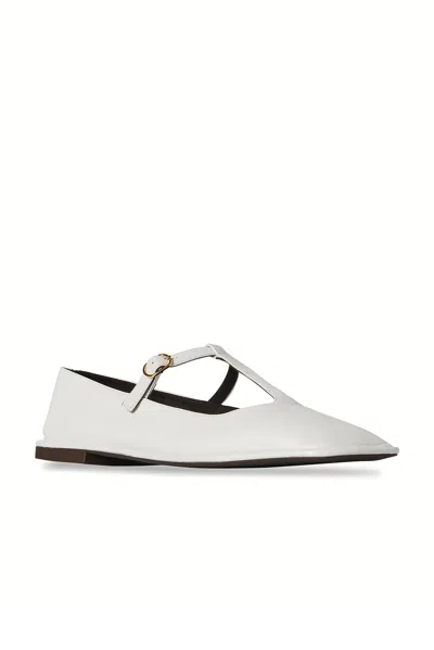 The Row Leather T-strap Ballerina Flats In White