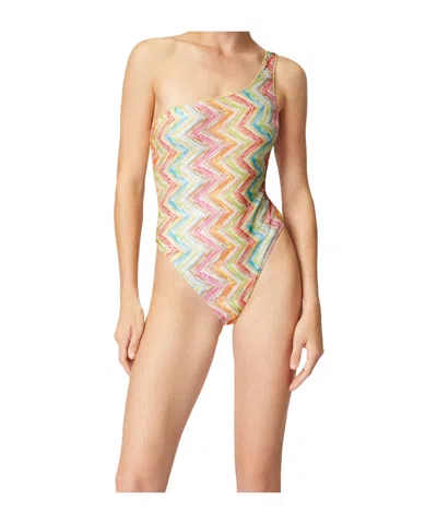 Missoni One-shoulder One-piece Swimsuit In Printed Tulle In Multi