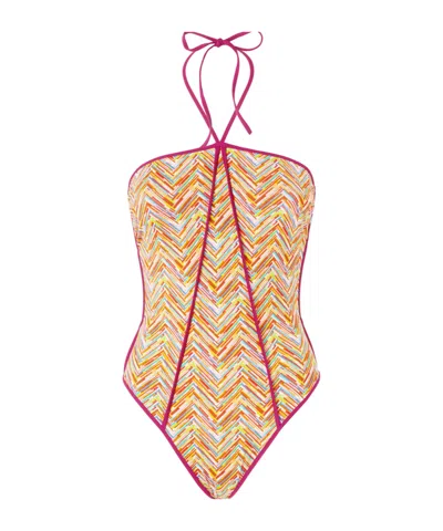 Missoni Reversible One-piece Swimsuit With Print And Contrasting Piping In Multicolor