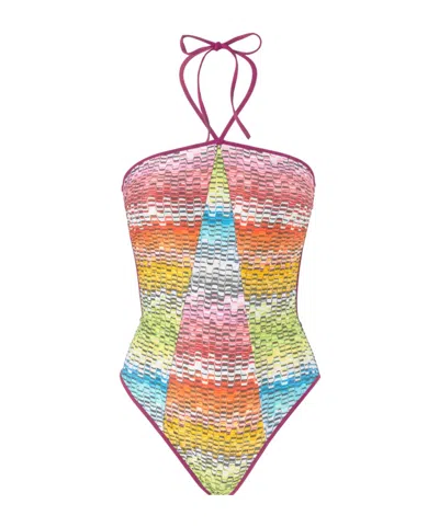 Missoni Reversible One-piece Swimsuit With Print And Contrasting Piping In Multicolor