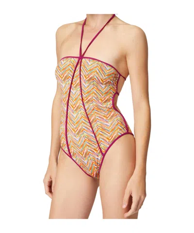 Missoni Reversible One-piece Swimsuit With Print And Contrasting Piping In Multicolor