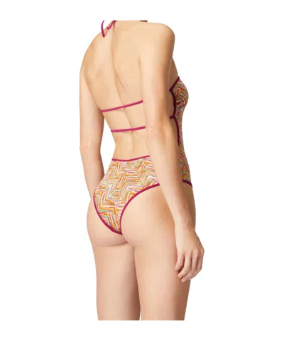 Missoni Reversible One-piece Swimsuit With Print And Contrasting Piping In Multicolor