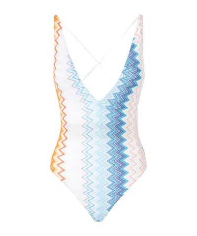 Missoni Crisscross Back V-neck High-cut Swimsuit In Multicolor