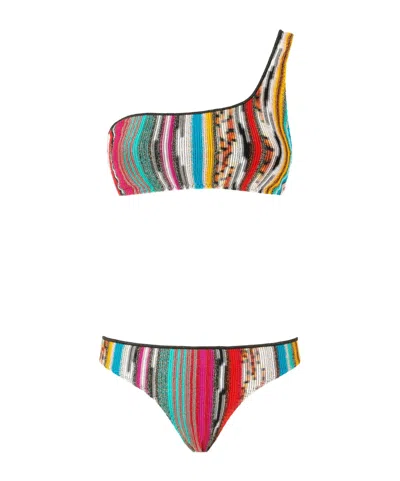 Missoni One-shoulder Multicolored Striped Bikini