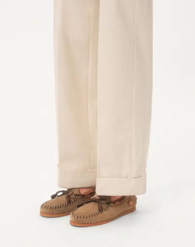 Valentino Garavani Palm Avenue Crust Leather Boat Shoes In Brown