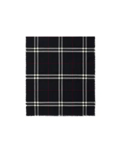 Burberry Wide Check Wool Scarf In Ink