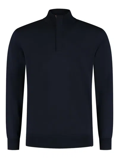 Paul & Shark Summer Wool Half-zip Sweater With Alcantara® Details In Blue