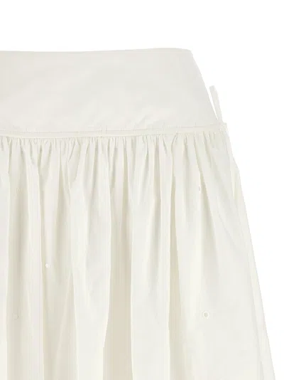 Self-portrait White Midi Skirt With Side Gathered Details And All-over Embroidery