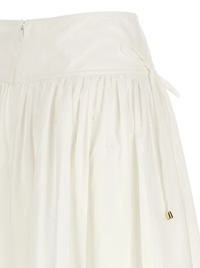 Self-portrait White Midi Skirt With Side Gathered Details And All-over Embroidery