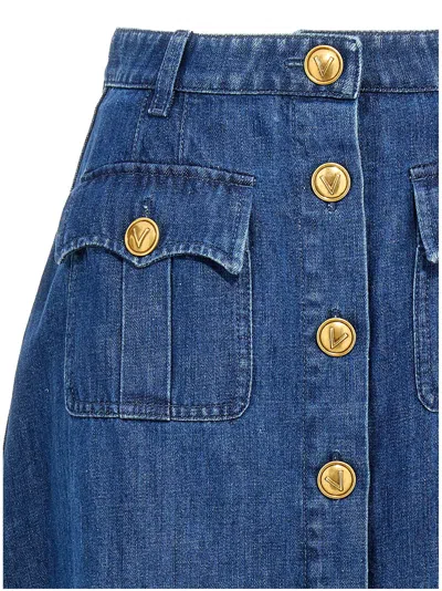 Valentino Blue Denim Midi Skirt In Blue