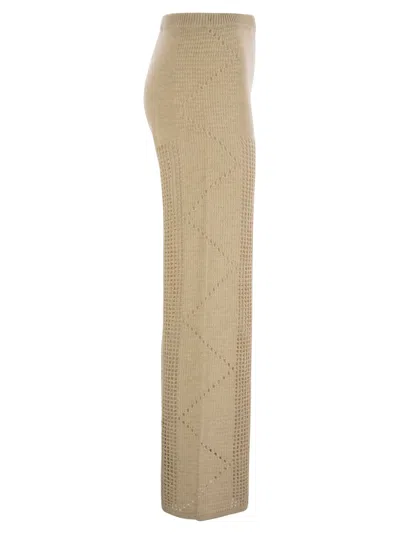 Mc2 Saint Barth Mid-rise Crochet Flare Pants With Elasticized Waistband In Neutral