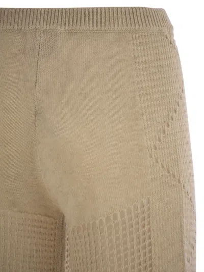 Mc2 Saint Barth Mid-rise Crochet Flare Pants With Elasticized Waistband In Neutral