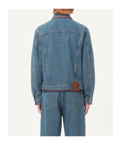 Valentino Denim Jacket With Multicolor Embroidery In Medium Blue
